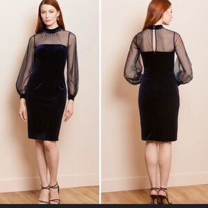 Eliza J Blue Mesh Illusion Velvet Sheer Dress Size 16
